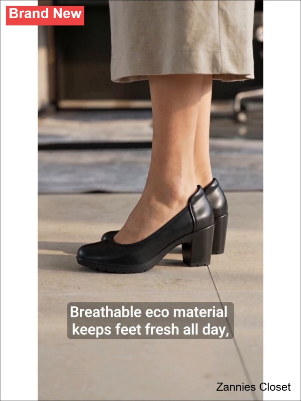 โจ DREAM PAIRS Women's Chunky Round Toe PU Leather Block Heel Pumps Work Dress - Picture 6 of 6